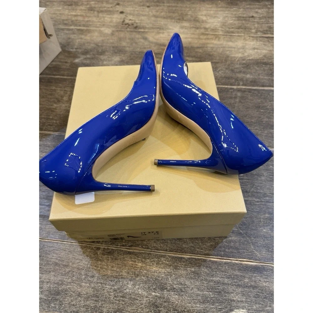 Michael Kors Collection Gretel Runway Patent Shoe Lapis‎ Size 37.5 US 7.5 Heel